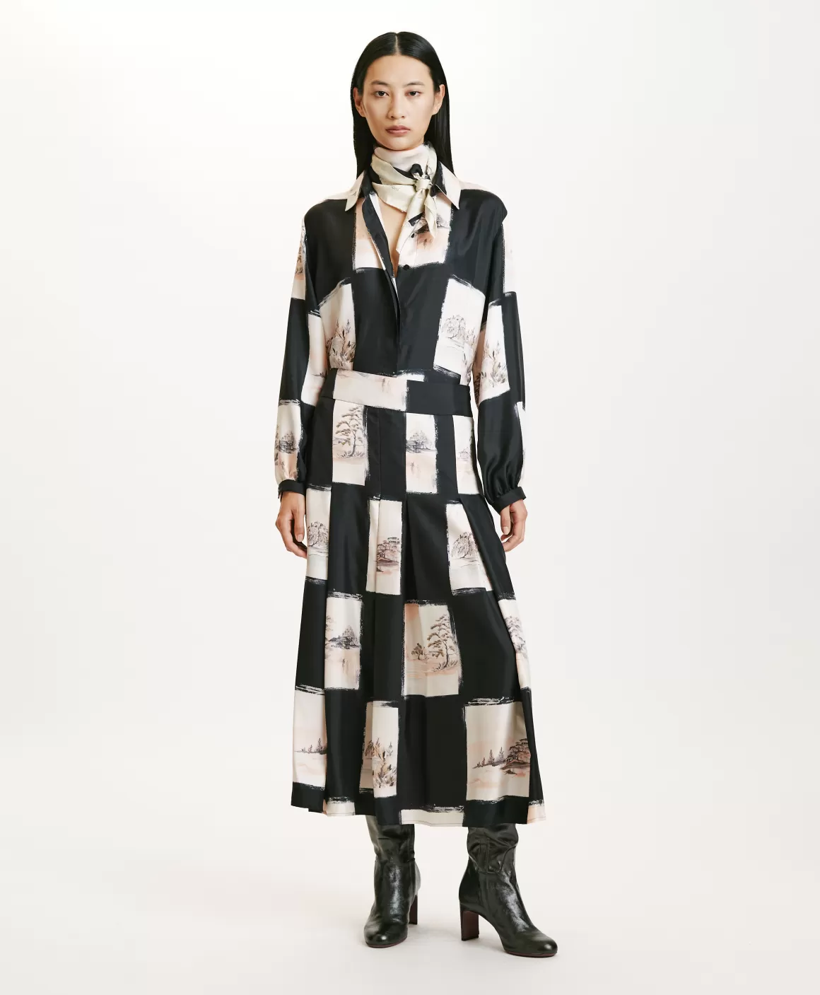 JUPE HARUKA EN SERGÉ DE SOIE IMPRIMÉ - MULTICOLORE NOIR*Momoni Cheap