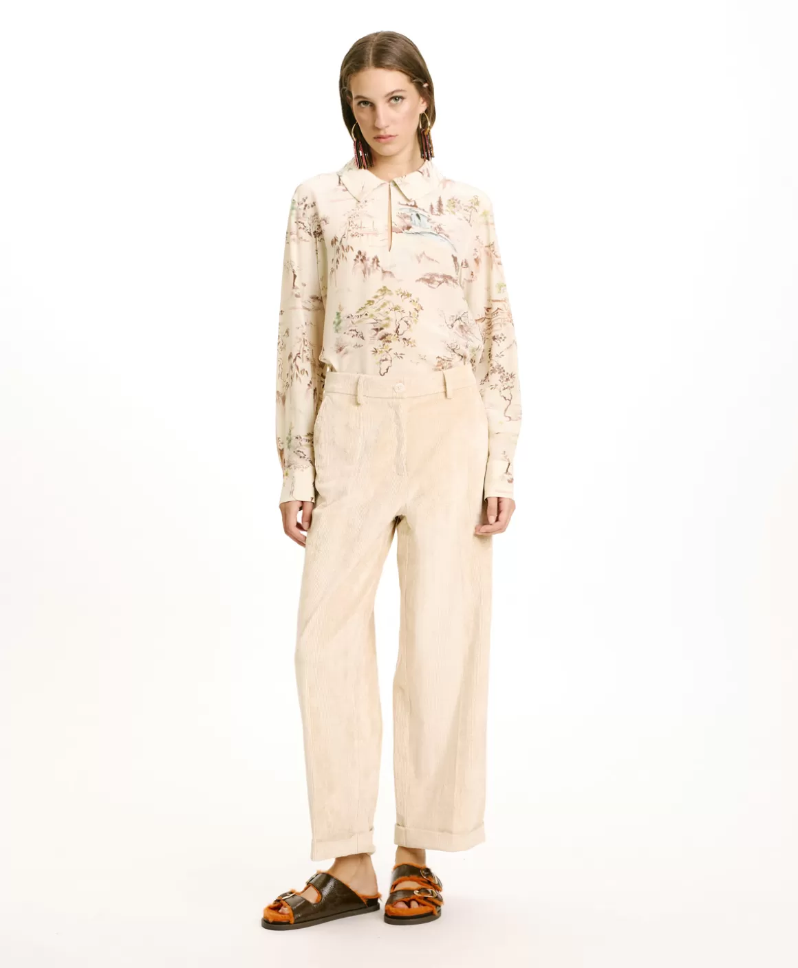 PANTALON DANGO EN VELOURS CÔTELÉ STRETCH - CRÈME*Momoni Discount