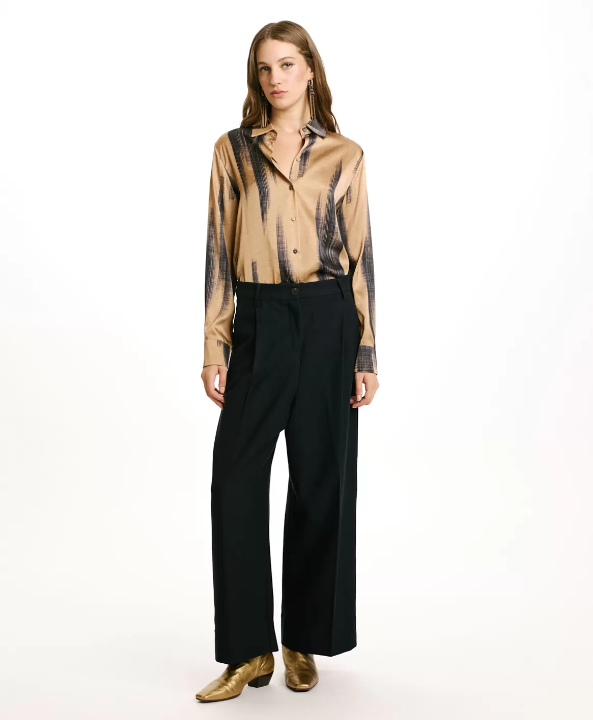 PANTALON GRECALE BIS EN CHEVRON COTON LAINE - *Momoni Cheap