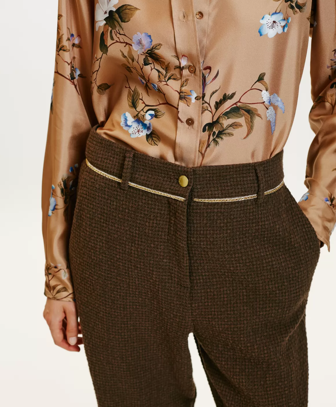 PANTALON UKIYO EN PIED-DE-POULE SEERSUCKER - CACAO MULTICOLORE*Momoni Cheap