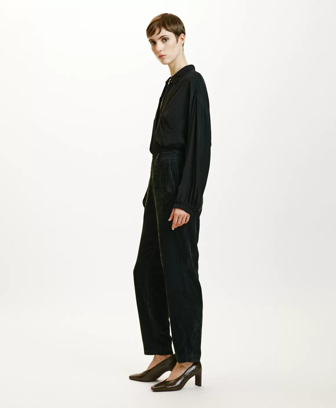 PANTALON VISCHIO EN VELOURS STRETCH BICOLORE - GRIS CHARBON*Momoni Clearance