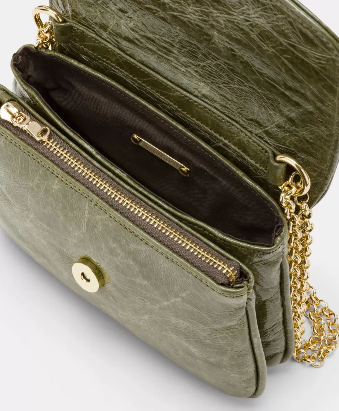 SAC MIMI' FLORE EN CUIR NAPLAK - VERT OLIVE*Momoni New