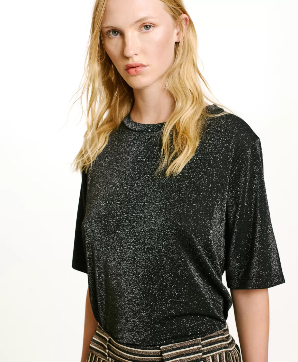 TSHIRT IORA EN JERSEY LUREX - GRIS CHARBON*Momoni Online