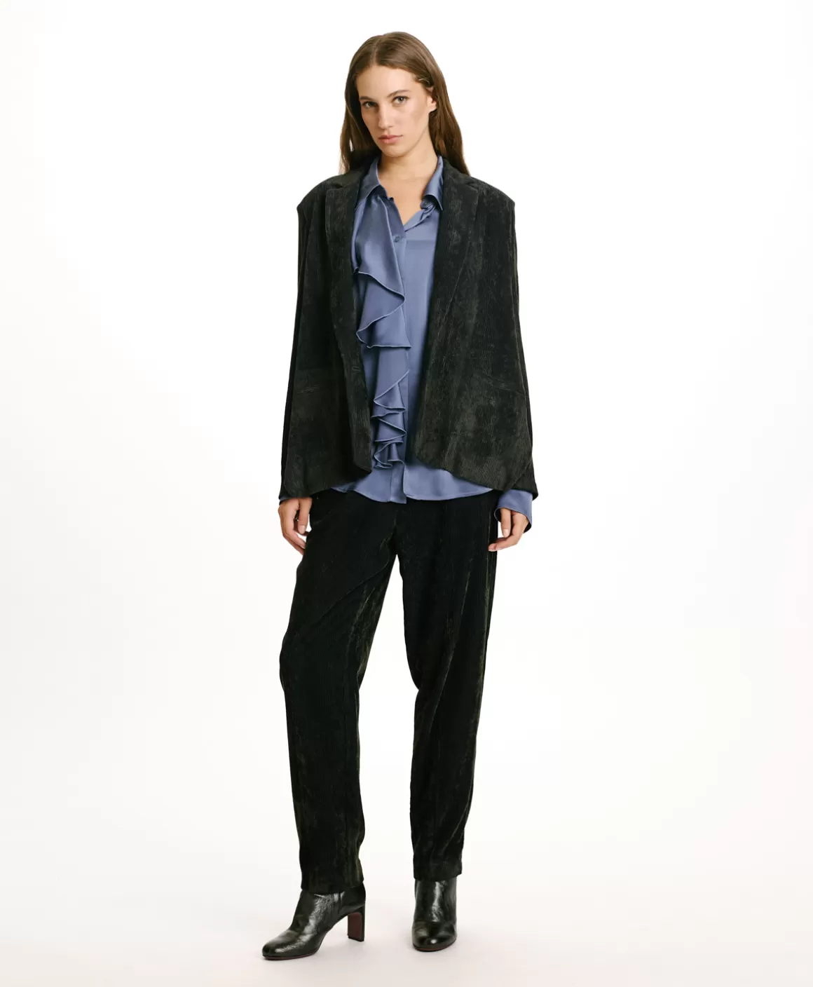 VESTE HINATA EN VELOURS STRETCH BICOLORE - GRIS CHARBON*Momoni Fashion